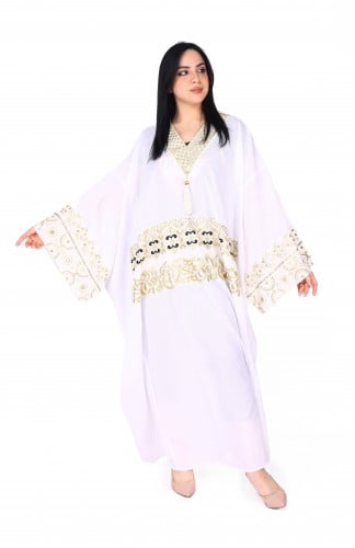 جلابية بيضاء بتطريز كمبيوتر كم وقصة واسعة – الفخام...