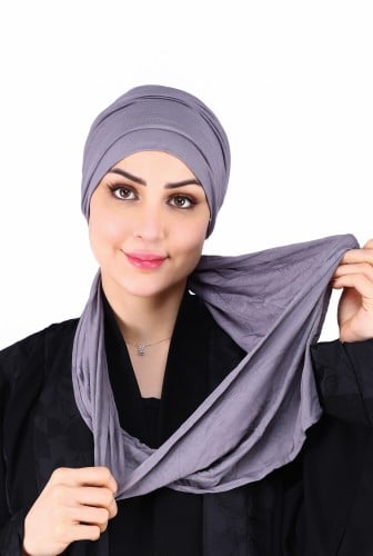 توربان آسيا مع سكارف متعدد الثنيات – لون رصاصي من...