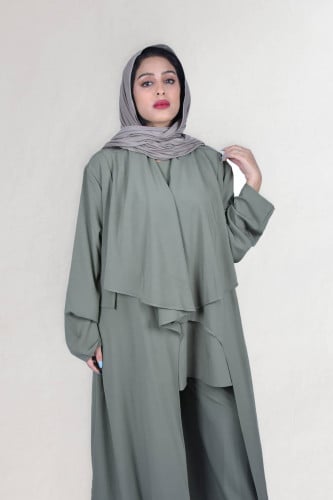 عباية (طقـــم) موديل قصة أمامية | أخضر زيتي
