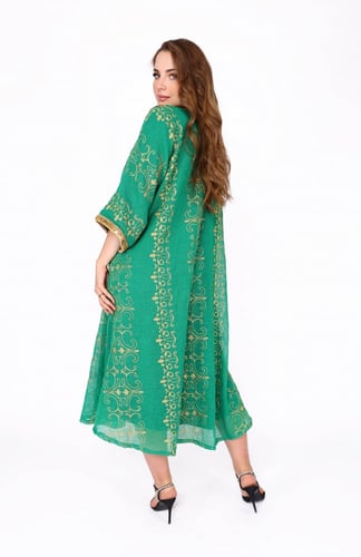 جلابية أنيقة تطريز كامل ذهبي | أخضر