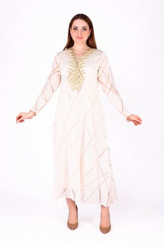 جلابية قطعتين قماش فاخر تطريز على الصدر