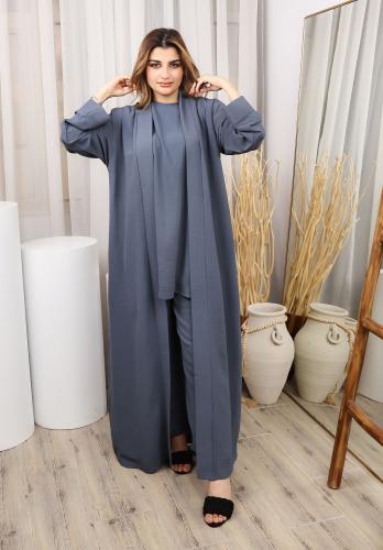 طقم عباية مع بلوزة وبنطلون | أناقة الرصاصي |