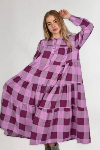 فستان قطن مربعات ماكسي