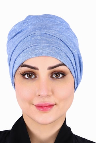 توربان آسيا متعدد الثنيات بقماش قطن سماوي مخطط من...