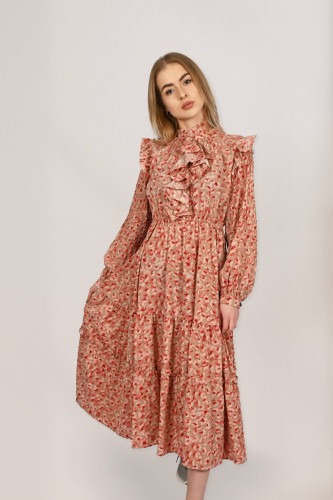 فستان ميدي منمق مع تفاصيل أنيقة