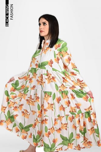 فستان طبقات مشجر كم طويل