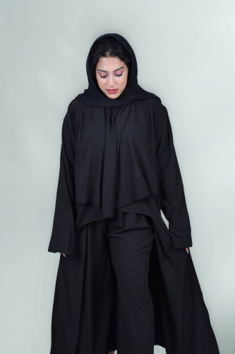عباية (طقـــم) موديل قصة أمامية | أسود