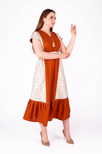 جلابية أنيقة لونين بحزام خصر وتطريز كمبيوتر