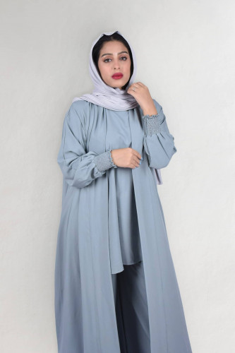 عباية (طقـــم) موديل كم مزموم | رمادي