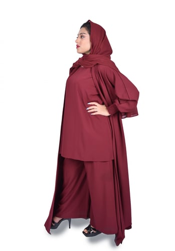 عباية (طقـــم) موديل كم مزموم | عنـــابي