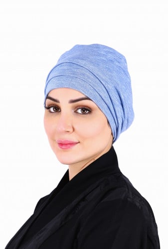 توربان آسيا متعدد الثنيات بقماش قطن سماوي مخطط من...