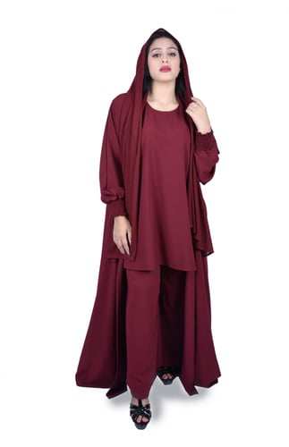 عباية (طقـــم) موديل كم مزموم | عنـــابي