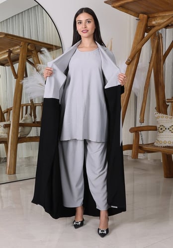 طقم عباية مع بلوزة وبنطلون | رمادي |