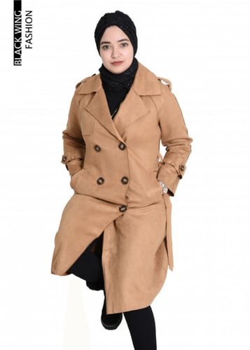 بالطو مع أزرار أمامية وحزام خصر