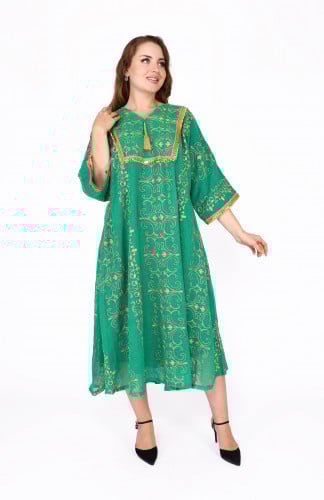 جلابية أنيقة تطريز كامل ذهبي | أخضر
