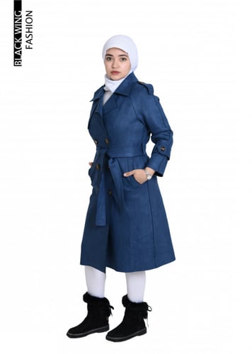 بالطو مع أزرار أمامية وحزام خصر