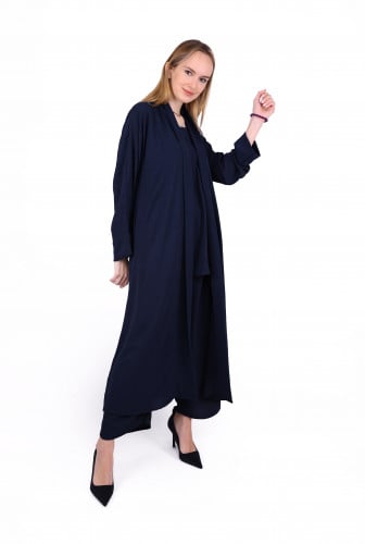 طقم ثلاث قطع كحلي | بلوزة وبنطلون وعباية |