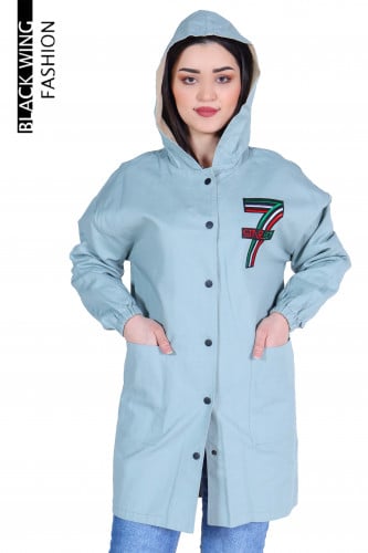 جاكيت مع غطاء رأس وأزرار أمامية مطبوع