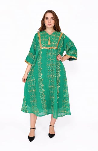 جلابية أنيقة تطريز كامل ذهبي | أخضر