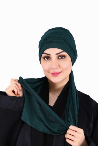 توربان آسيا مع سكارف متعدد الثنيات - قطن بلون زيتي...