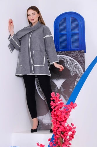 جاكيت قصير شتوي جوخ تطريز | رصاصي |