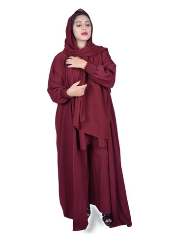 عباية (طقـــم) موديل كم مزموم | عنـــابي