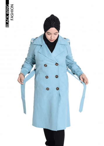 بالطو مع أزرار أمامية وحزام خصر