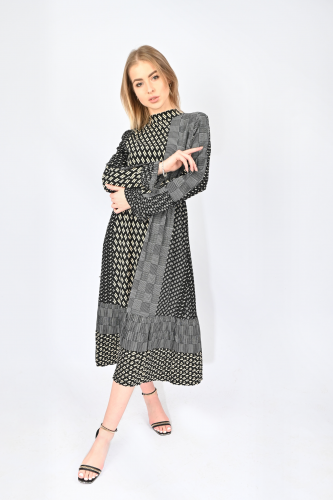 فستان ميدي خطوط متماثلة