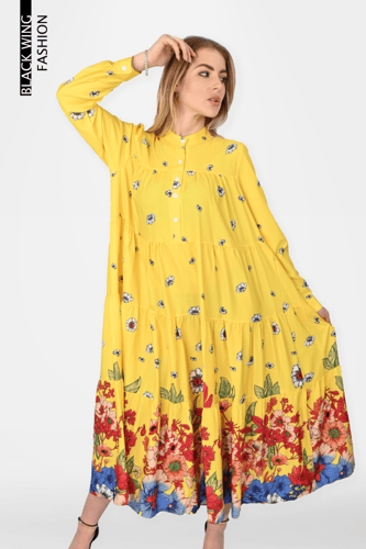 فستان ماكسي منمق بطبعات الورود