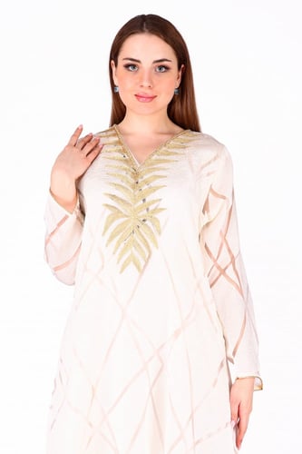 جلابية قطعتين قماش فاخر تطريز على الصدر