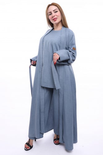 طقم عباية مع بلوزة وبنطلون | رمادي |