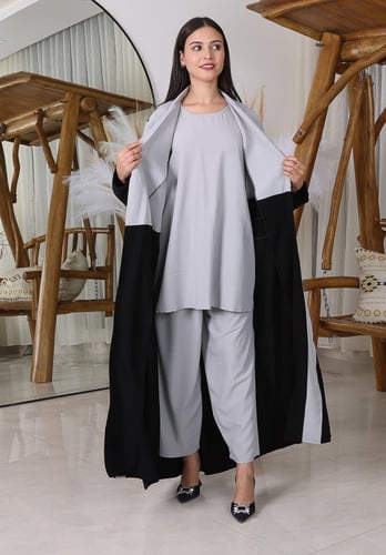 طقم عباية مع بلوزة وبنطلون | رمادي |