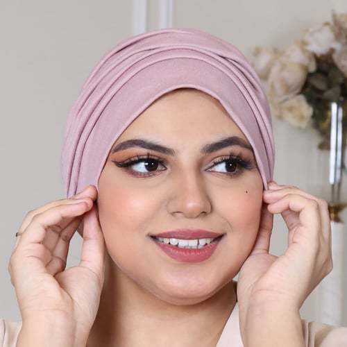توربان آسيا متعدد الثنيات بلون وردي – نعومة القطن...