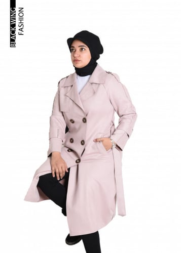 بالطو مع أزرار أمامية وحزام خصر