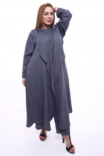 طقم ثلاث قطع رصاصي غامق | كتّان |