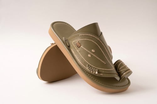 حذاء من جلد الماعز العشبي مع تطريز اللون البيج