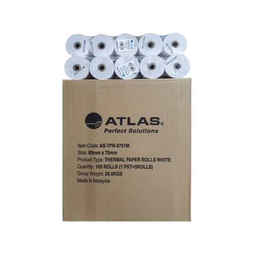 كرتون رول كاشير 100 رول 80mm x 70 mm ماليزي أطلس
