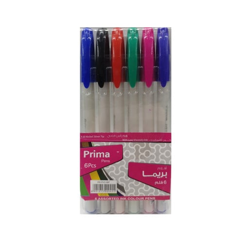 اقلام حبر متماسك طقم 6 ألوان رأس فضي 1.0 بريما