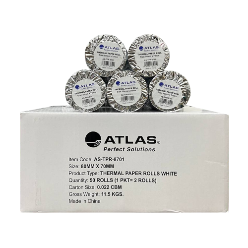 كرتون رول كاشير 50 رول 80mm x 70 mm أطلس