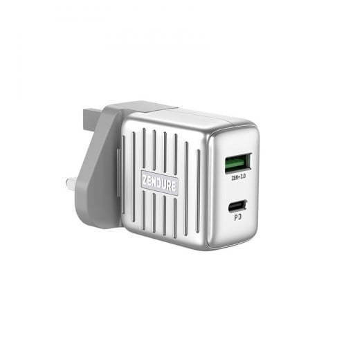 زندور - سوبربورت شاحن جداري منفذين 20 واط - فضي