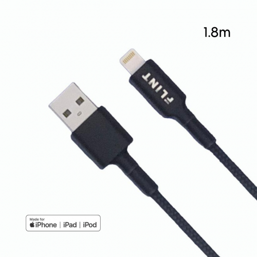 فيلنت - كيبل شاحن آيفون نايلون طول 1.8 متر - اسود