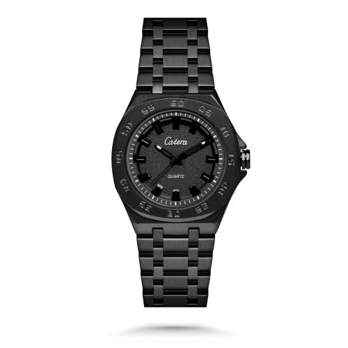 ساعة رجالية ستانلس ستيل بتصميم عصري فاخر بلون أسود