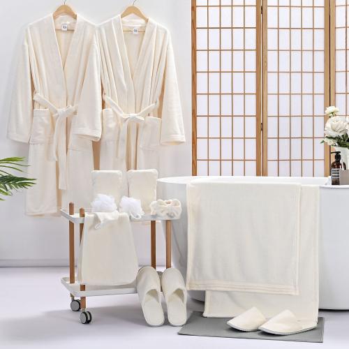 Bathrobe set 14 pieces beige & beige