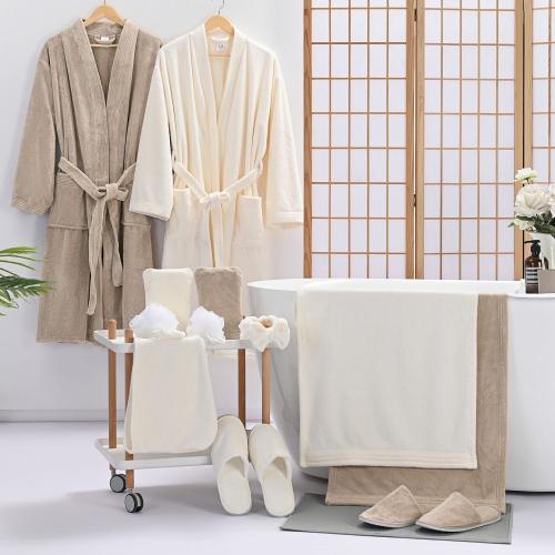 Bathrobe set 14 pieces beige and cream