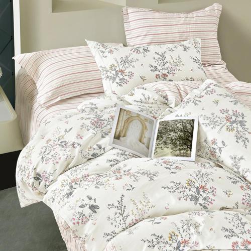 Luxury summer cotton bedspread, one and a half person - 5 pieces - white with floral pattern