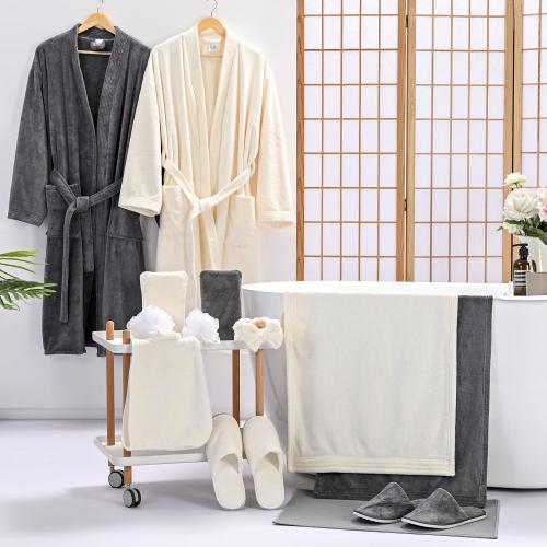 Bathrobe set 14 pieces - beige and black