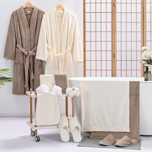 14-piece bathrobe set in beige and brown