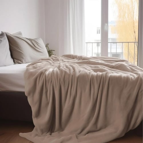 Light velvet blanket for two 260 × 240 - Camel