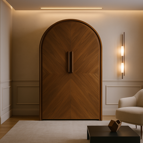 دولاب خشبي قشرة جوز بتصميم قوسي فاخر