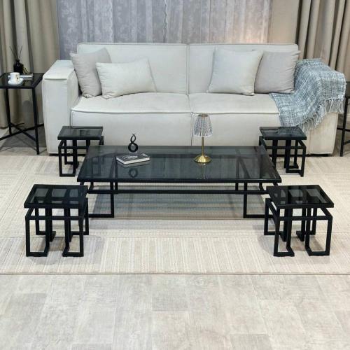 طقم طاولات ضيافة ارضي زجاج أسود